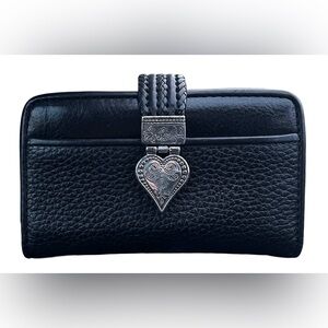 Brighton Black Pebble Leather Heart Card Case Wallet